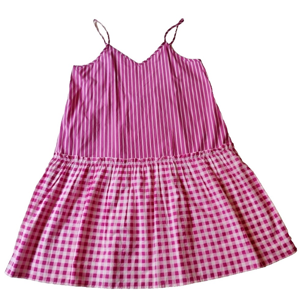 J CREW Dress XS/S Cover Up Beach Pink Cotton Gingham Stripe Tiered Ruffle NWT
